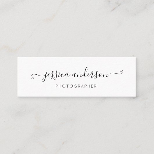 Eenvoudige zwarte elegante moderne scriptkalligraf mini visitekaartje (Voorkant)