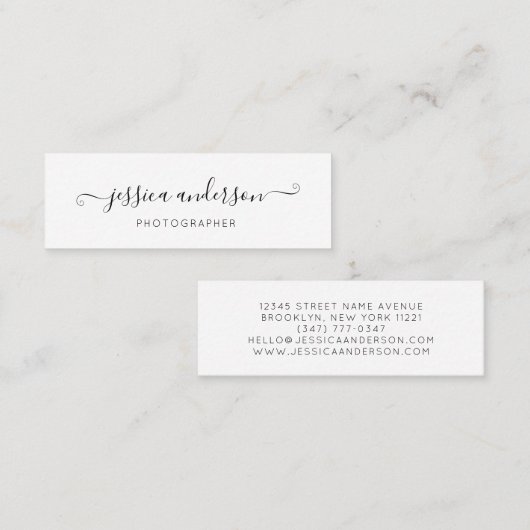 Eenvoudige zwarte elegante moderne scriptkalligraf mini visitekaartje (Voorkant / Achterkant)