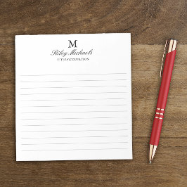 Eenvoudige Zwarte Elegante Monogram Naam Titel Gel Notitieblok