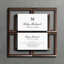 Eenvoudige Zwarte Elegante Monogram Naam Titel Visitekaartje