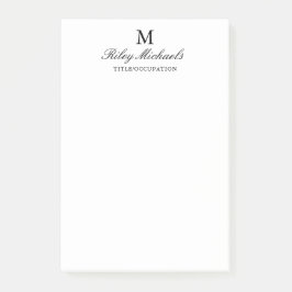 Eenvoudige Zwarte Elegante Monogramnaam Titel Post-it® Notes