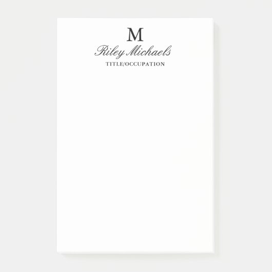 Eenvoudige Zwarte Elegante Monogramnaam Titel Post-it® Notes (Voorkant)