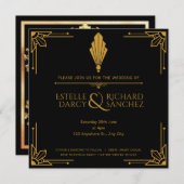 Eenvoudige zwarte en goudbruidskaart kaart (Voorkant / Achterkant)