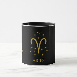 Eenvoudige Zwarte en Gouden Aries Zodiak Koffie Mok