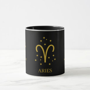 Eenvoudige Zwarte en Gouden Aries Zodiak Koffie Mok
