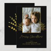 Eenvoudige zwarte en gouden kerstfoto feestdagenkaart (Voorkant / Achterkant)