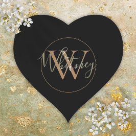 Eenvoudige Zwarte en Gouden Script Monogram Naam Hart Sticker