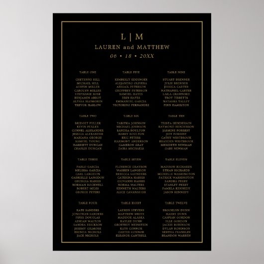 Eenvoudige Zwarte en Gouden Stoelenplattegrond voo Poster (Voorkant)