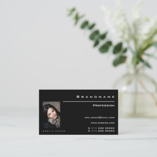 Eenvoudige zwarte en witte, aangepaste fotoProfess Visitekaartje (Staand voorkant)
