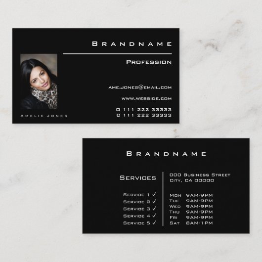 Eenvoudige zwarte en witte, aangepaste fotoProfess Visitekaartje (Voorkant / Achterkant)