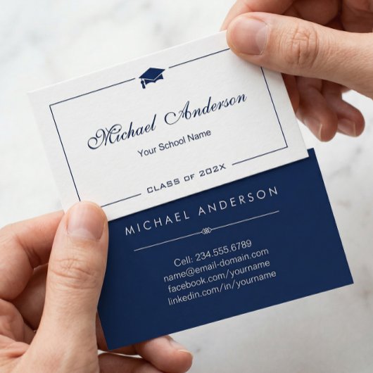 Eenvoudige zwarte en witte Afstuderen naam Kaart Contactkaartje