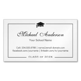 Eenvoudige zwarte en witte Afstuderen naam Kaart Visitekaartje Magneet