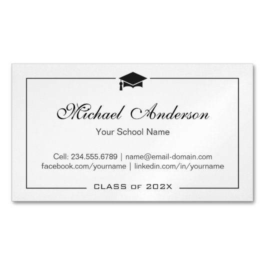 Eenvoudige zwarte en witte Afstuderen naam Kaart Visitekaartje Magneet (Voorkant)
