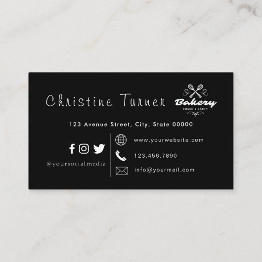 Eenvoudige zwarte en witte bakkerij visitekaartje (Achterkant)