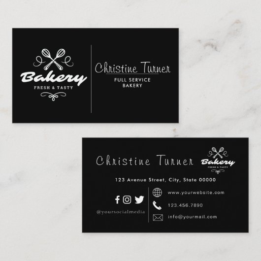 Eenvoudige zwarte en witte bakkerij visitekaartje (Voorkant / Achterkant)