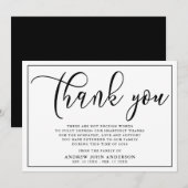 Eenvoudige zwarte en witte begrafenis Hartelijk da Bedankkaart (Voorkant / Achterkant)