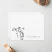 Eenvoudige zwarte en witte bloem notitiekaartje (Voorkant / Achterkant in situ)