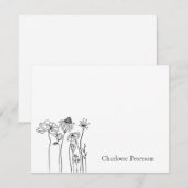 Eenvoudige zwarte en witte bloem notitiekaartje (Voorkant / Achterkant)