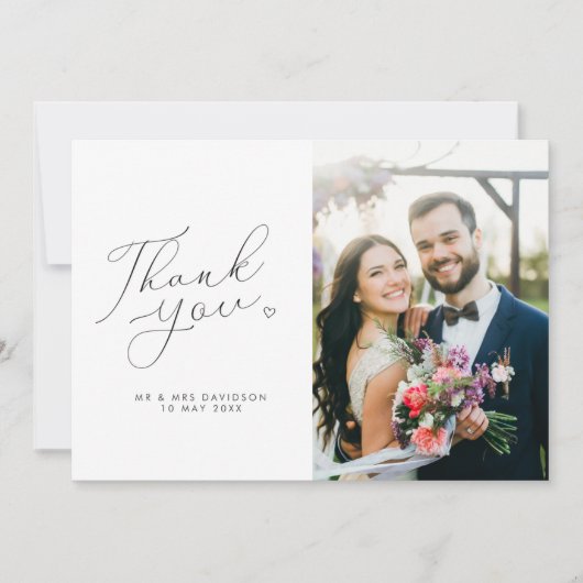 eenvoudige zwarte en witte bruiloft bedankkaart (Voorkant)