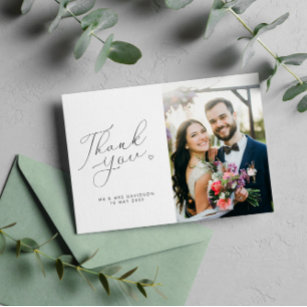 eenvoudige zwarte en witte bruiloft bedankkaart