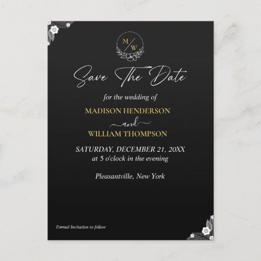 Eenvoudige zwarte en witte bruiloft bespaart de da briefkaart (Voorkant)
