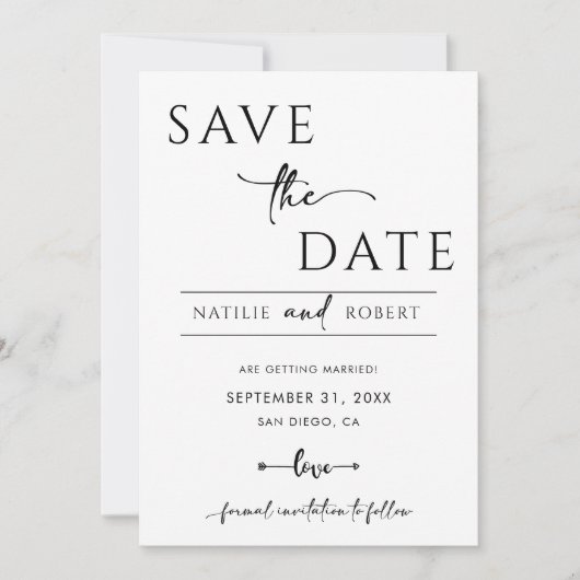 Eenvoudige zwarte en witte bruiloft bespaart de da kaart (Voorkant)