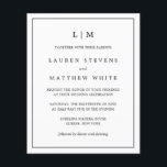 Eenvoudige zwarte en witte budget bruiloft uitnodi flyer<br><div class="desc">Eenvoudige budget bruiloft uitnodigingsfolder met een modern en elegant ontwerp met uw tweeletterige monogram bovenaan en uw details omgeven door een dunne rand. Alle tekst is in het zwart op een witte achtergrond. De lettertypen en achtergrondkleuren kunnen worden gewijzigd in elke gewenste kleur door op de "aanpassen" knop te klikken....</div>