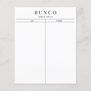 Eenvoudige zwarte en witte Bunco-tabel Tally