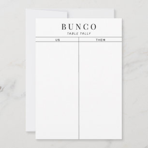 Eenvoudige zwarte en witte Bunco-tabel Tally Kaart