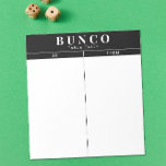 Eenvoudige zwarte en witte Bunco-tabel Tally Notitieblok<br><div class="desc">Gooi een vel op elke tafel voor de persoon die de score bijhoudt en stroomlijn je Bunco-spel met deze kant-en-klaar en gemakkelijk te gebruiken scheur van tellingsvellen met twee lege kolommen en grafische zwart-witte details.</div>