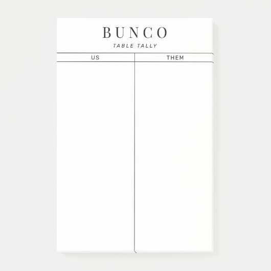Eenvoudige zwarte en witte Bunco-tabel Tally Post-it® Notes (Voorkant)