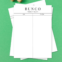 Eenvoudige Zwarte en Witte Bunco Tafel Tally Notit