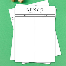 Eenvoudige Zwarte en Witte Bunco Tafel Tally Notit Kaart