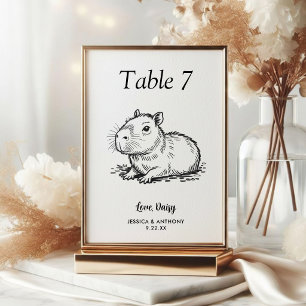 Eenvoudige Zwarte en Witte Capybara Huwelijk Kaart
