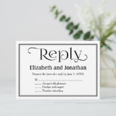 Eenvoudige Zwarte en Witte Christelijke Trouw RSVP Kaartje (Staand voorkant)