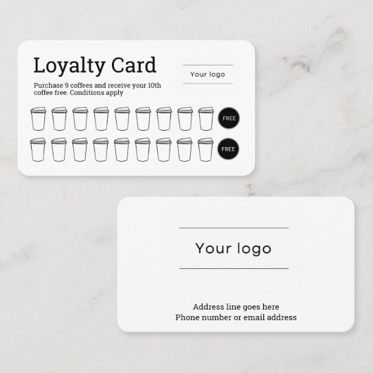 Eenvoudige Zwarte en Witte Coffee Loyalty Card (Voorkant / Achterkant)