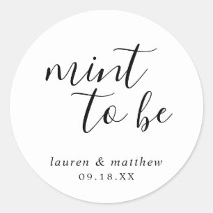 Eenvoudige Zwarte en Witte Elegante Bruiloft Ronde Sticker