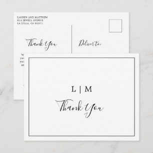 Eenvoudige Zwarte en Witte Elegante Trouw Dank Je Briefkaart