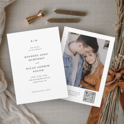 Eenvoudige zwarte en witte elegante trouw-QR-code Save The Date