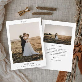 Eenvoudige Zwarte en Witte Elegante Trouwfoto Bedankkaart