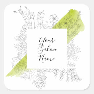 Eenvoudige zwarte en witte Floral Limoen Waterverf Vierkante Sticker