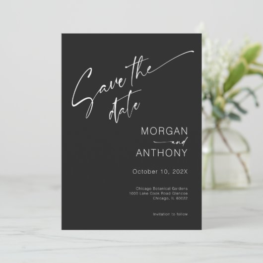 Eenvoudige zwarte en witte foto opslaan Datum Save The Date (Staand voorkant)