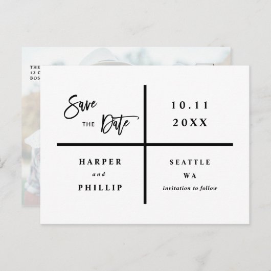 Eenvoudige zwarte en witte foto Sla de datum op Briefkaart (Voorkant / Achterkant)