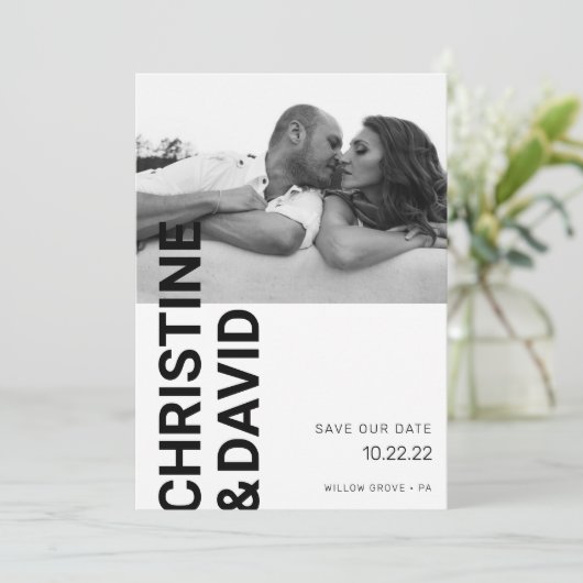 Eenvoudige zwarte en witte foto Sla de datumkaart  Bedankkaart (Staand voorkant)