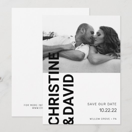 Eenvoudige zwarte en witte foto Sla de datumkaart  Bedankkaart (Voorkant / Achterkant)