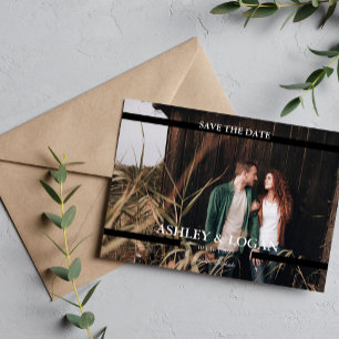 Eenvoudige zwarte en witte huwelijksaankondiging o save the date