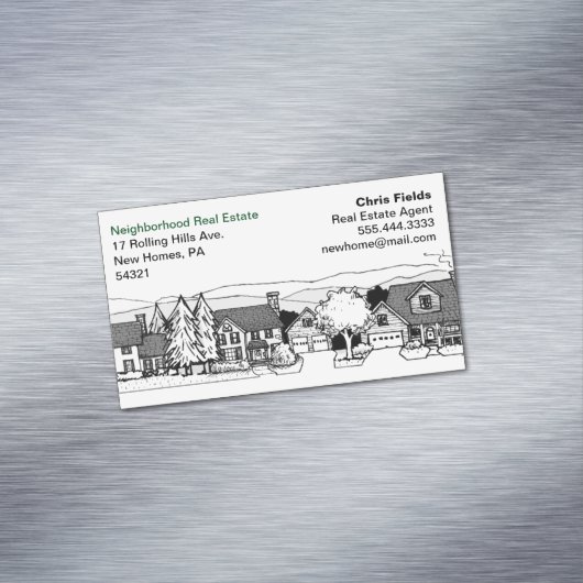 Eenvoudige zwarte en witte illustratie van homes visitekaartje magneet (Voorbeeld)