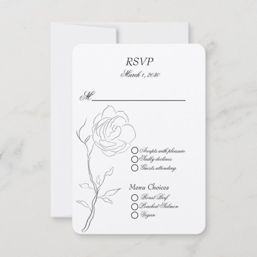 Eenvoudige zwarte en witte jasmijnsteel RSVP kaartje (Voorkant)