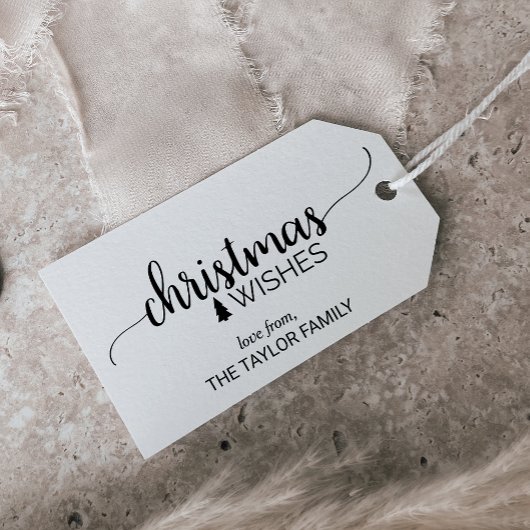 Eenvoudige zwarte en witte kalligrafie voor Kerstm Cadeaulabel