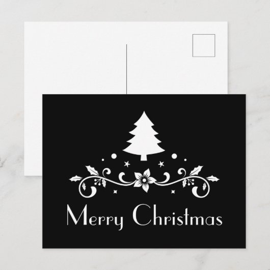 Eenvoudige zwarte en witte kerst briefkaart (Voorkant / Achterkant)